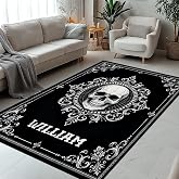Custom Skull Area Rug – Indoor Outdoor Carpet for Porch, Entryway, Living Room – Personalized Name Hallway Runner – Gifts for Wife, Mom, Daughter, Skull Lover, Gothic or Boho Decor