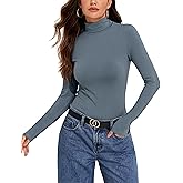 kayamiya Women's Cotton Long Sleeve Turtleneck Shirts Slim Fitted Thermal Layer T Shirts Fall Basic Tops
