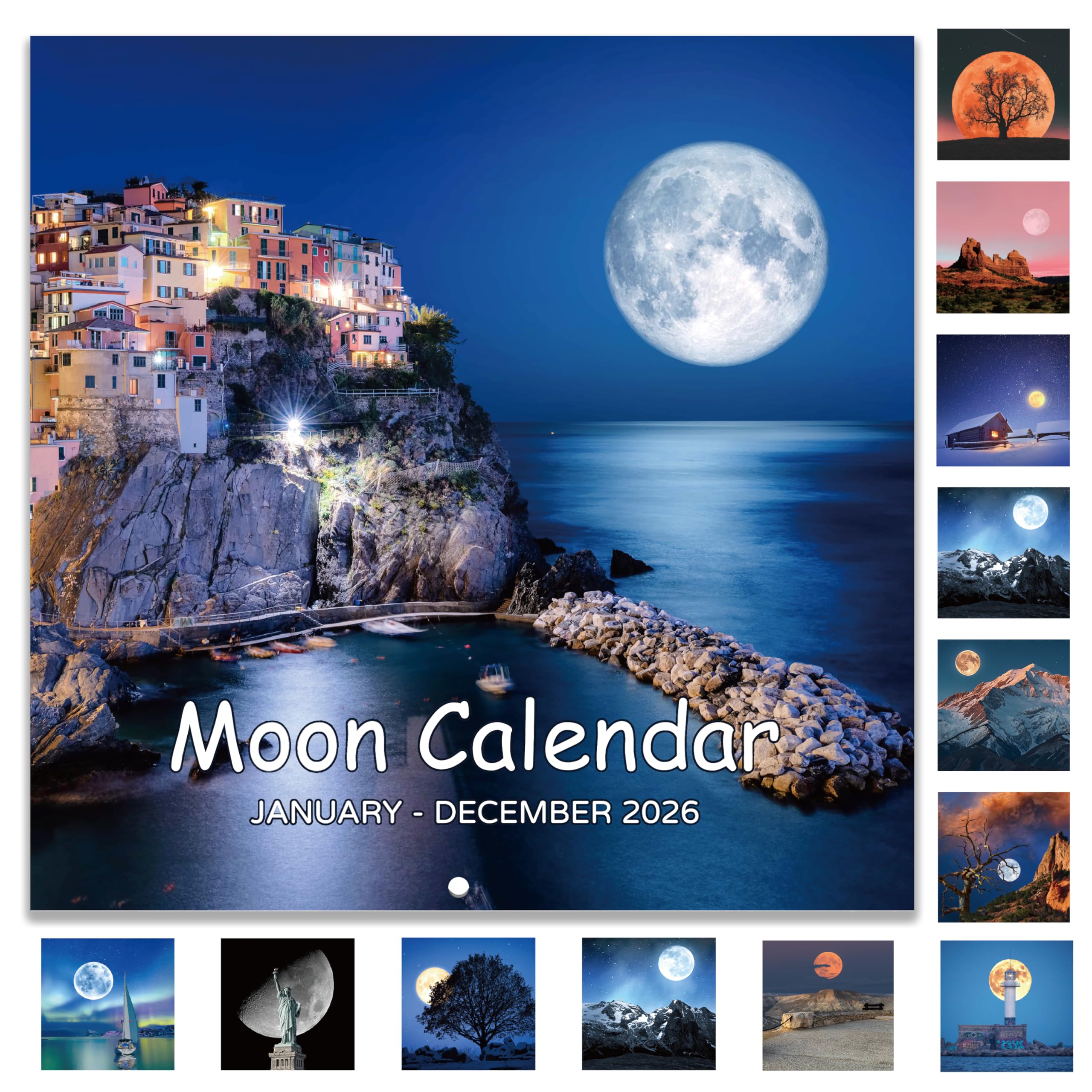 Photo 1 of 2026 Calendar - Wall Calendar 2026, 2026 Moon Calendar from Jan. 2026 - Dec. 2026, 12" x 24" (Open), 12-Month Wall Calendar, Perfect for Office & Home - Moon