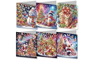 BAYUNOE 6Pcs Christmas Greeting Card DIY Diamond Art Painting Greeting Cards Special Shaped Diamond Blessing Gift Folding Card Kit Arts Crafts for Birthday Thanksgiving Day-Christmas