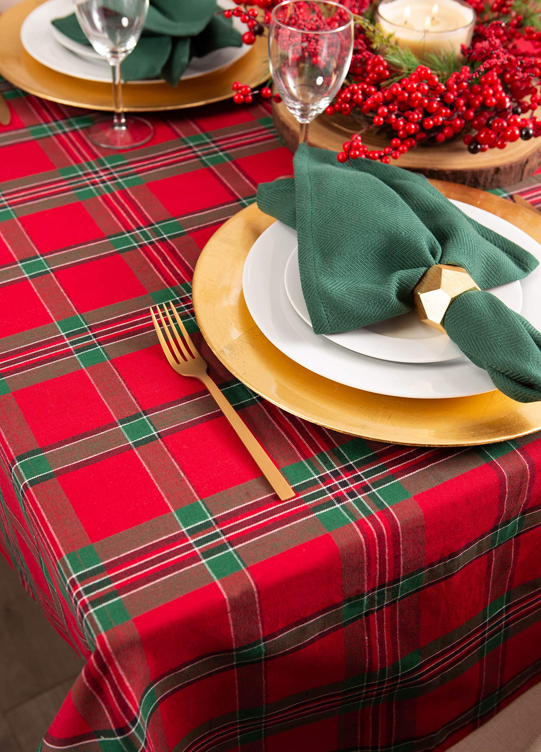 DII Holiday Plaid Square Tablecloth, 100 Cotton with 1/2" Hem for