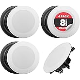 Pyle 8” 4 Bluetooth Flush Mount - In-wall In-ceiling 2-Way Speaker System Quick Connections Changeable Round/Square Grill Polypropylene Cone & Tweeter Stereo Sound 4 Ch Amplifier 250 Watt - PDICBT286