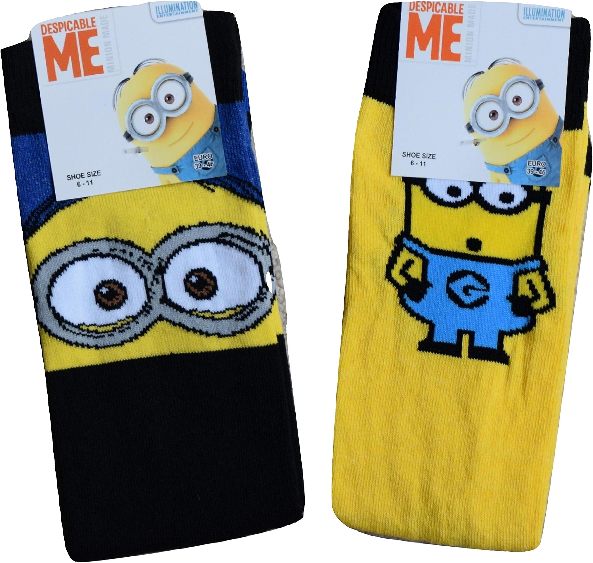 Mens Minions 2 PAIRS Socks Character Novelty Gift Goggles Size 6-11