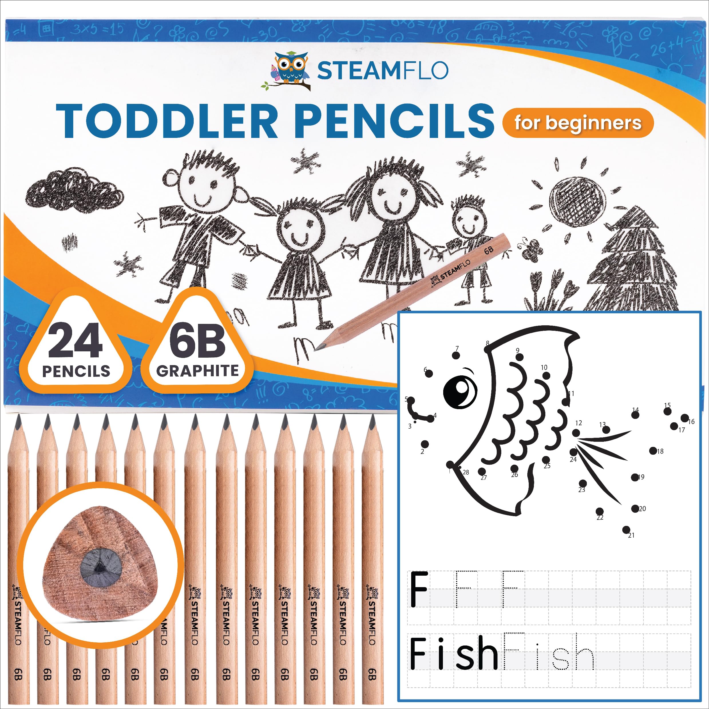Photo 1 of Learning Pencils for Toddlers 3-4 Years – Kids Pencils for Beginners, Toddlers and Preschoolers, Jumbo Triangle Shape for Easy Grip, Thick 6B Graphite for Easy Writing and Less Breakage (24 Pack)