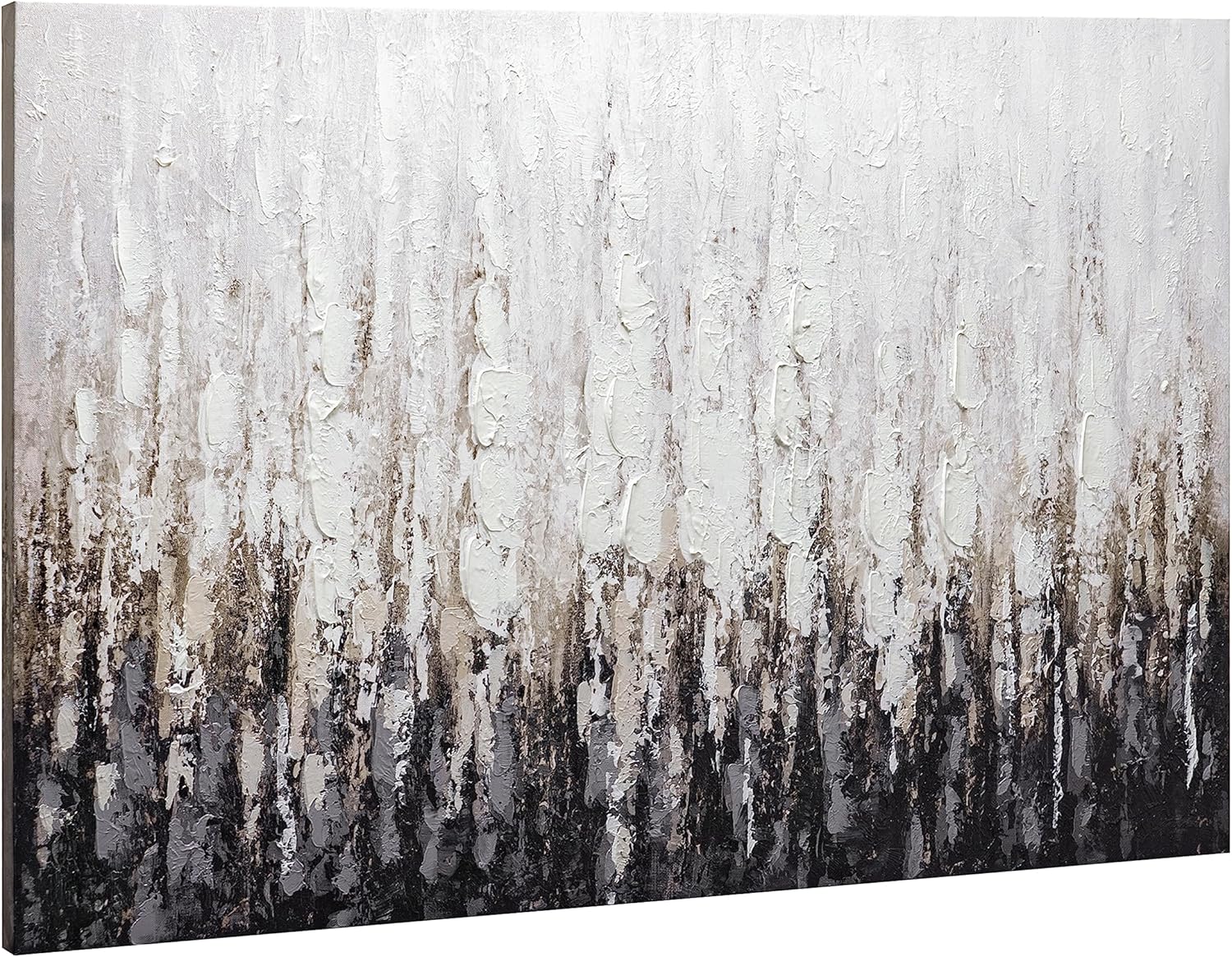 Paintings - ArtbyHannah Hand-Painted Abstract Oil Painting on Canvas - 24x36 Inches - Black and White Modern Wall Art for Bedroom or Living Room Decor: Textured Artwork with Realistic 3D Effect