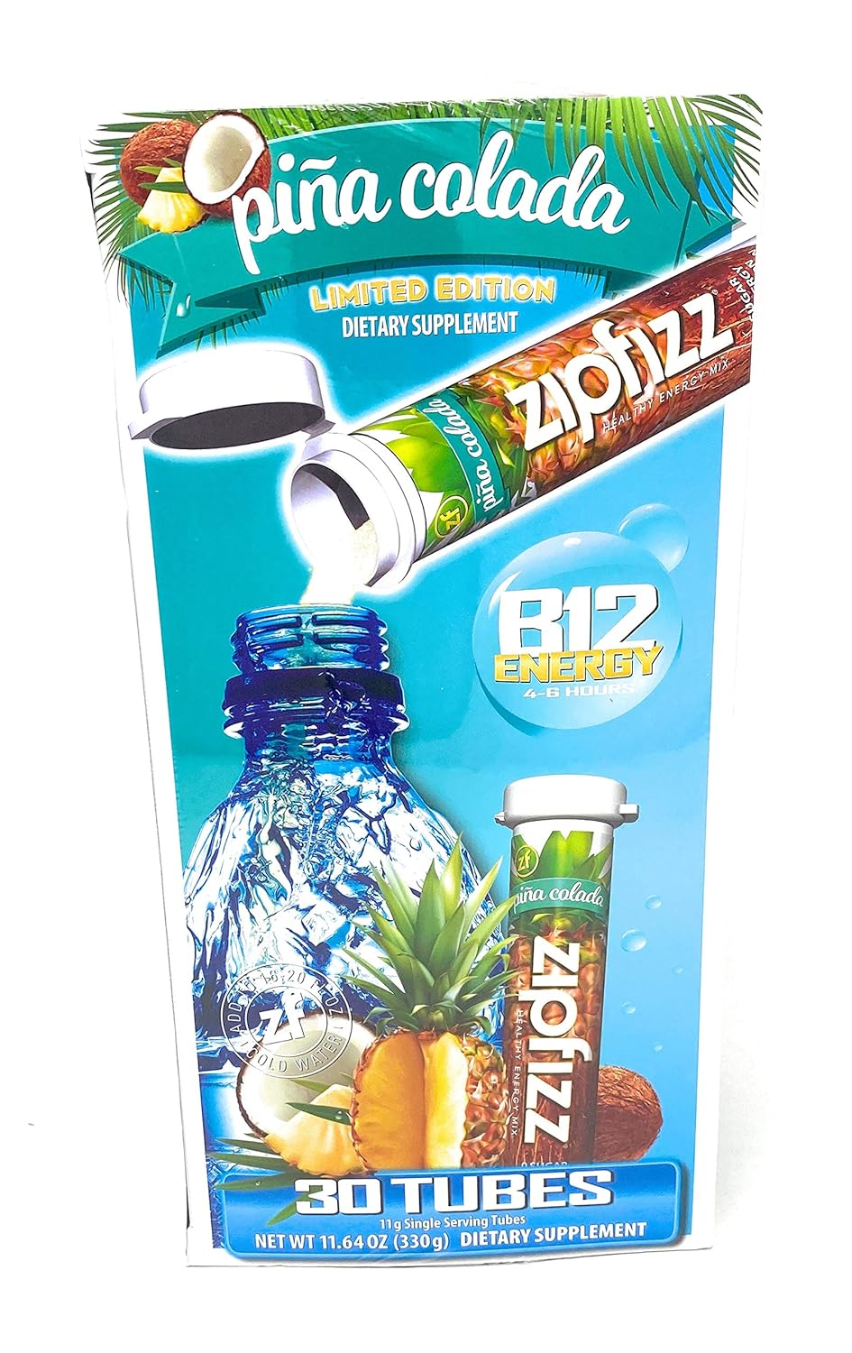 Zipfizz Pina Colada B12 Energy Drink Dietry Supplement Limited Edition Net Wt 11.64 Oz : Grocery & Gourmet Food