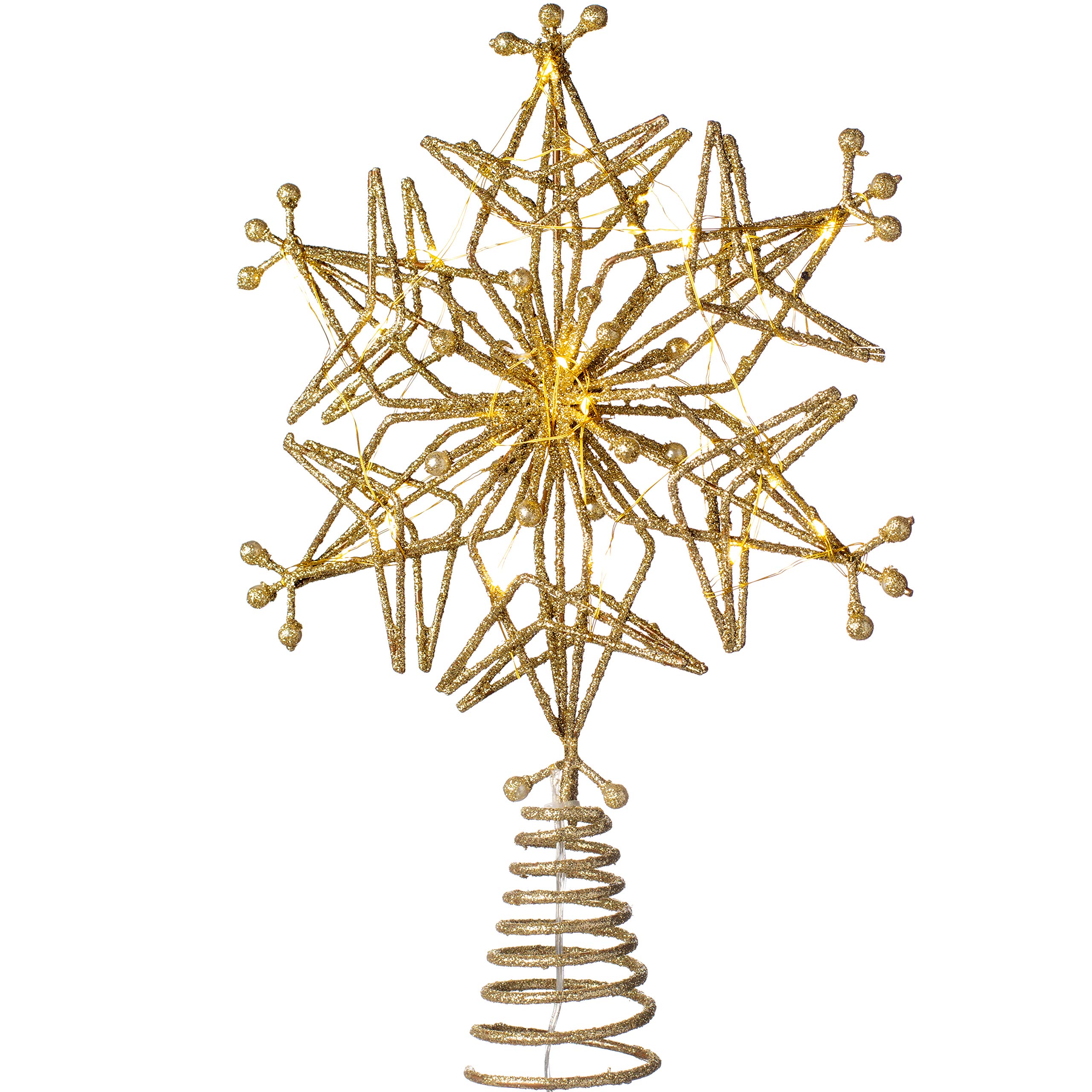 WeRChristmas Gold Star Tree Topper with 25 Chasing Warm LED Lights, Multi-Colour, 32cm