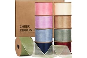 Vitalizart 1.5" x 45 Yards Organza Ribbon Pastel Color 9 Rolls x 5 Yd Sheer Ribbon for Gift Wrapping Crafts Christmas Tree Bo