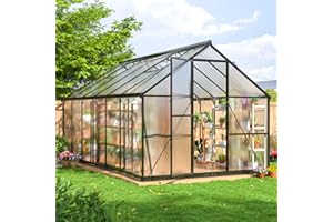 AirWire 8x12 FT Greenhouse for Outdoors, Quick Setup Polycarbonate Greenhouse with Roof Vent, Aluminum Large Walk-in Green House for Outside Garden Backyard, Black