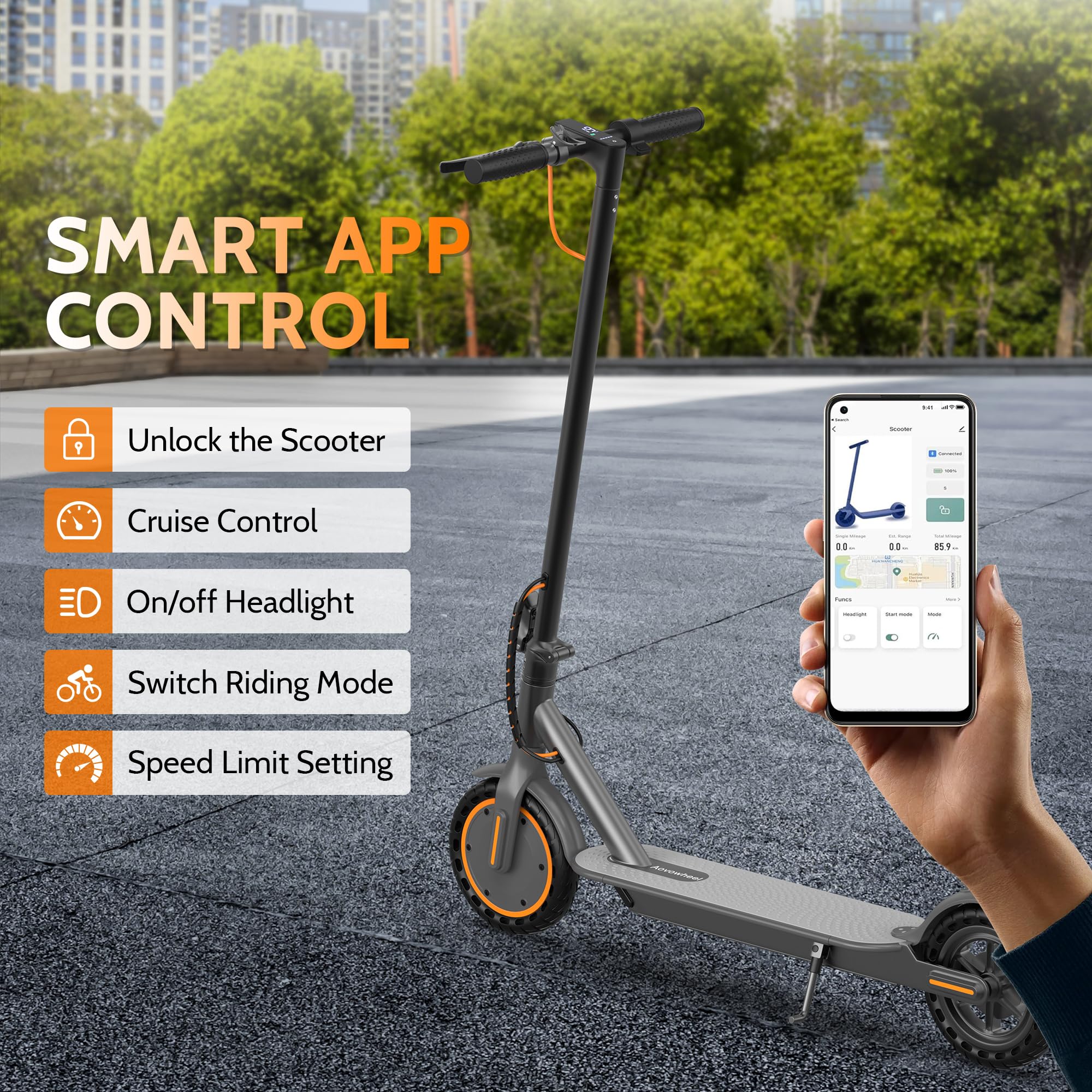 Electric Scooter for Adults, Folding E Scooter with 350W/500W Motor 16-24 Mph Top Speed, Max 15-60 Miles Long Range, 6.5''/8.5''/10''/14'' Solid Tires Commuting Scooters, Dual Brakes, APP