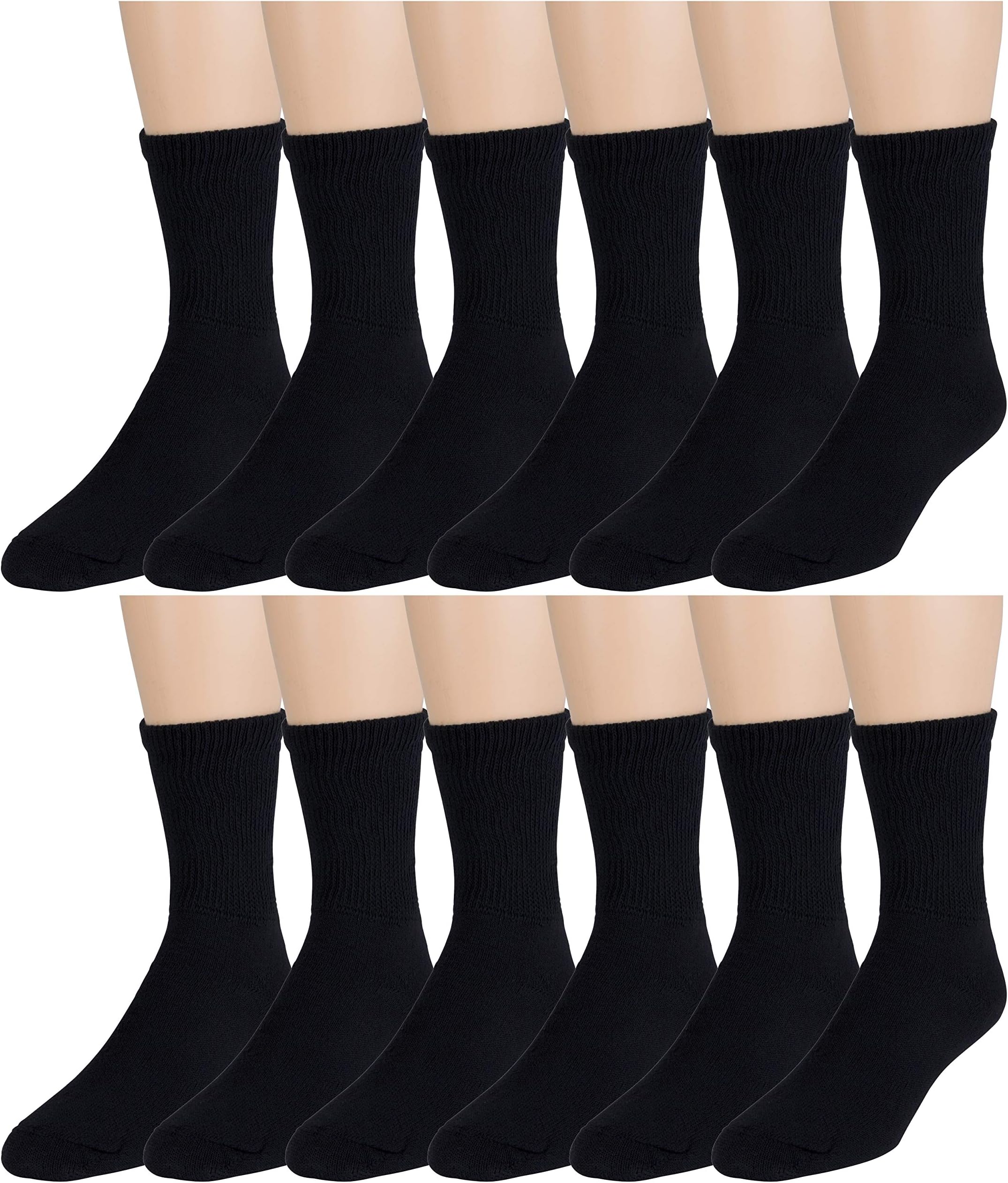Women's Diabetic Socks, Loose Crew Fit For Better Circulation -6 or 12 Pack -Zeke