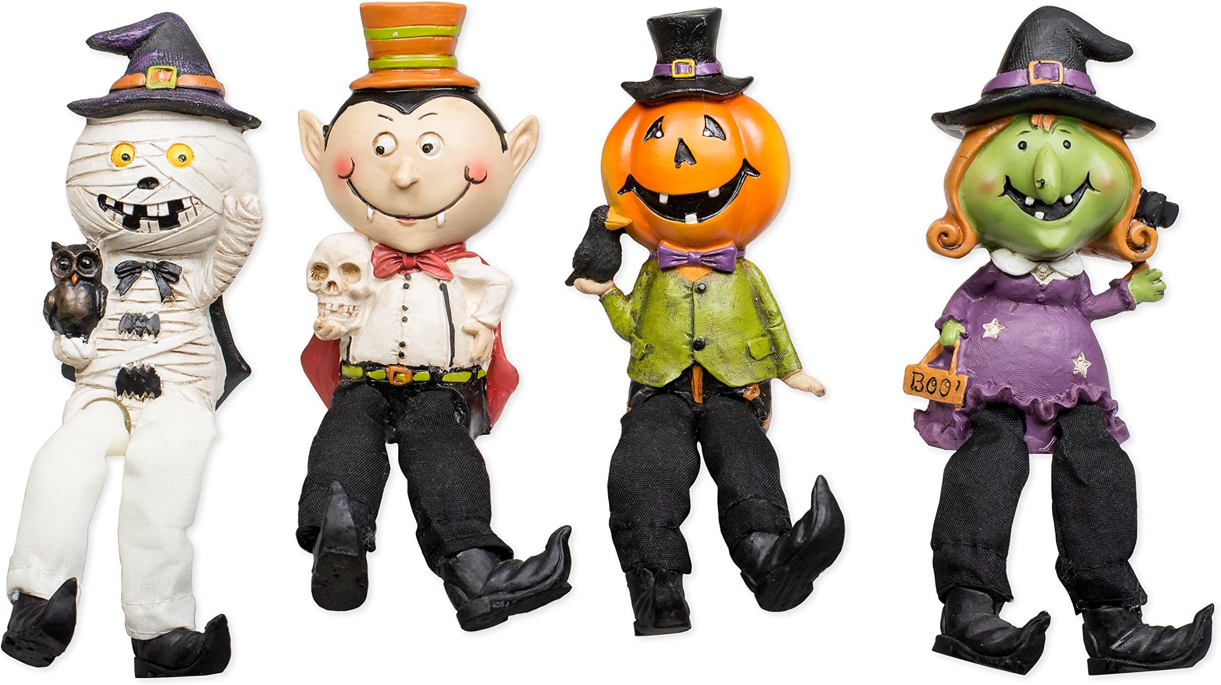 Delton Products Corp Halloween Pumpkin Vampire Witch Mummy 6 Inch Resin Shelf Sitter Figurines Set of 4