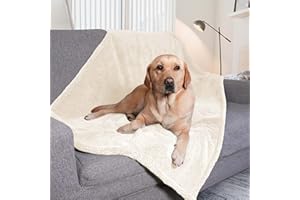 PETHUR Waterproof Dog Blankets for Large Dogs, Large Dog Blanket Washable for Couch Protection, Soft Sherpa Fleece Dog Blanket, Beige, L