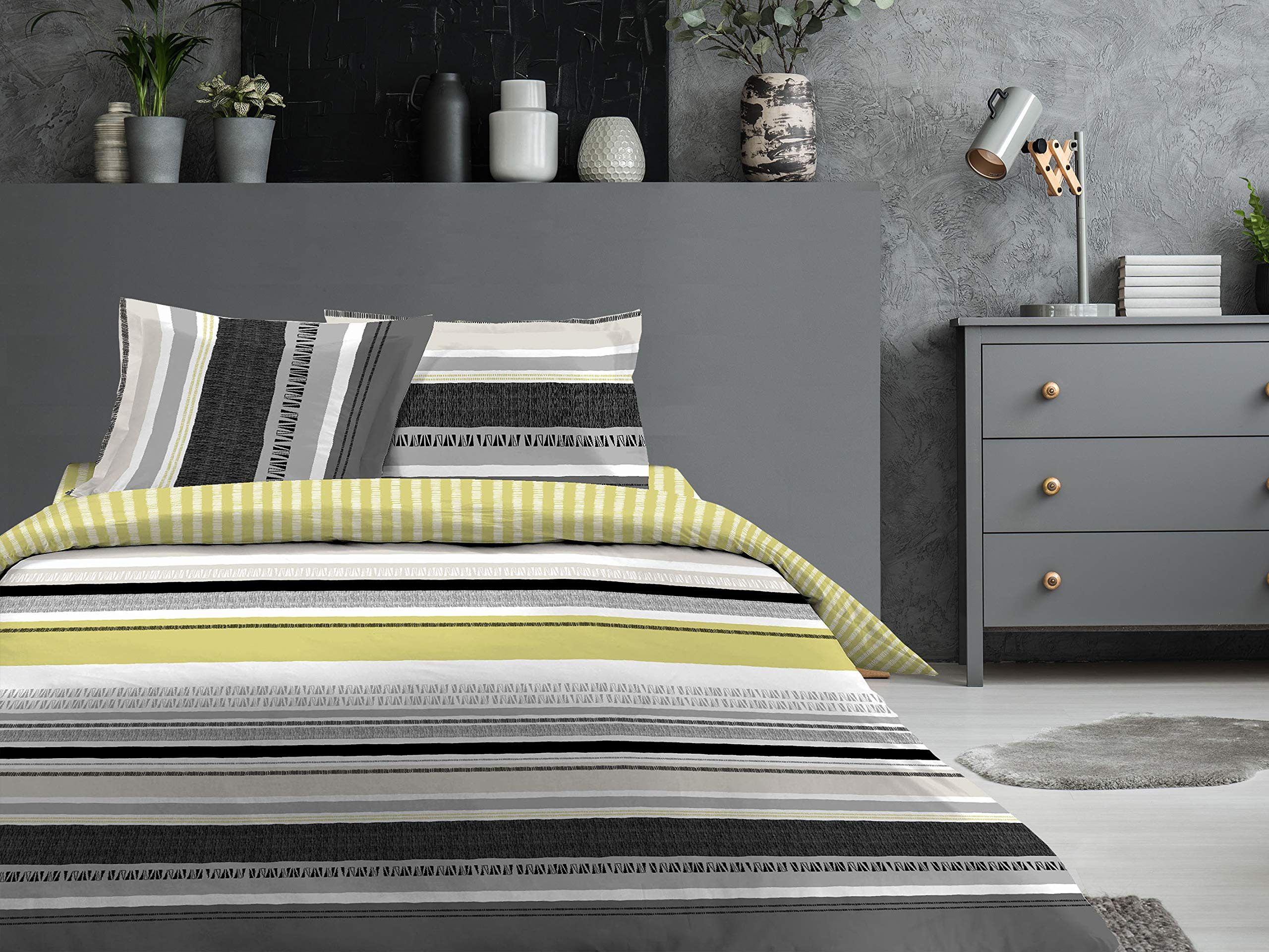CALITEX 3-Piece Bedding Set 240 x 220 cm Bongor, 100% Cotton, Grey, 240 x 220 cm