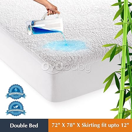 Oyo Baby - Hypoallergenic Waterproof Mattress Protectors Cover Cotton King Size Double Bed/Fitted {White} 72X78X(Skirting 10)