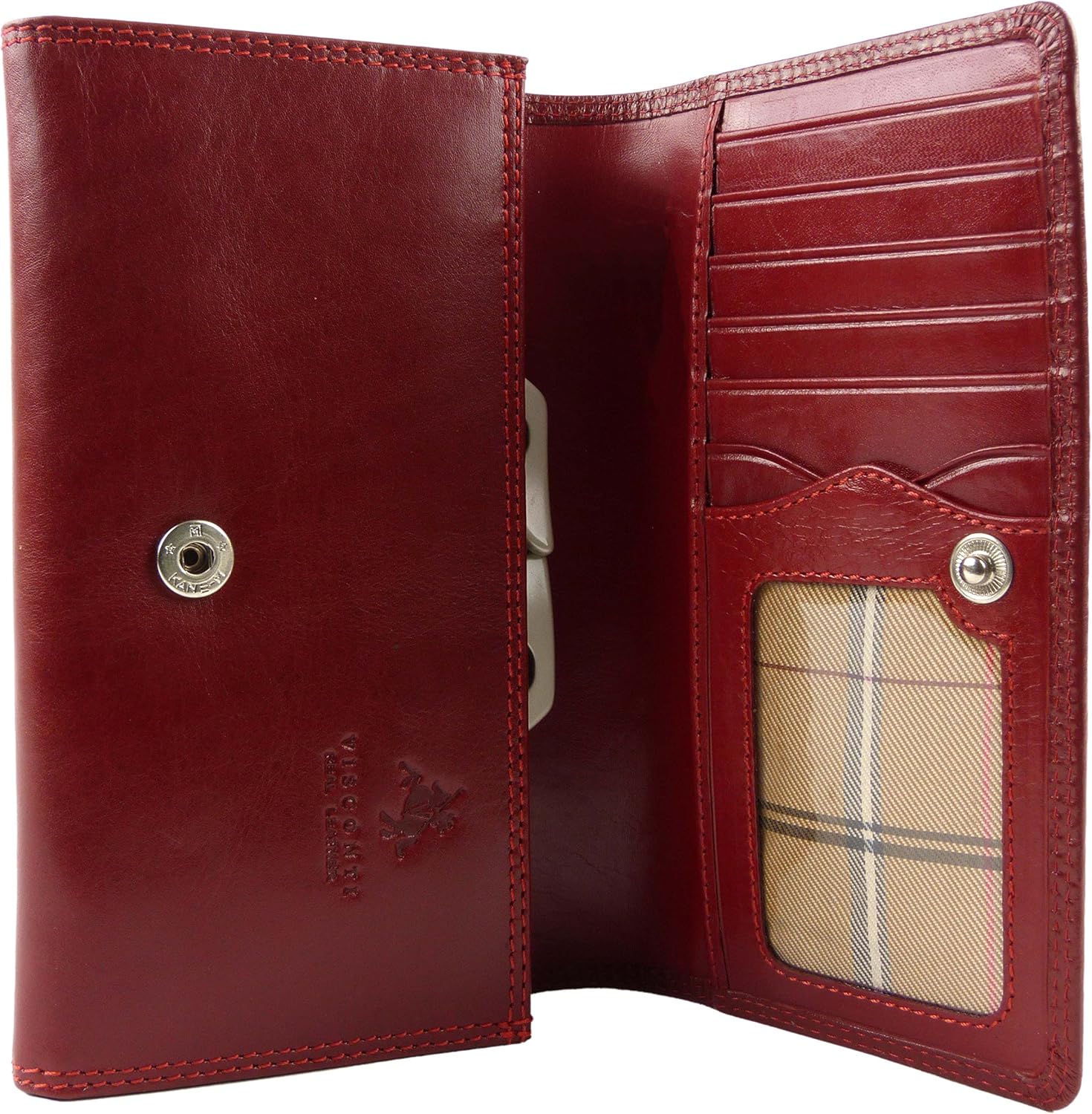 Visconti Ladies Italian Leather Clasp Purse/Wallet Monza Collection Classic Gift Boxed (Red), Italian Red - Image 4