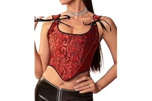 Dreay Womens Vintage Asymmetrical Hem Overbust Corset Tie Front Lace-up Back Bustier Shapewear Top