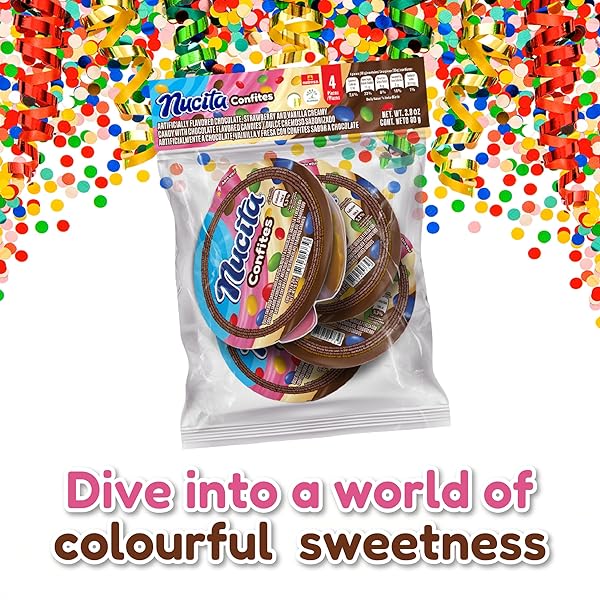 NUCITA CONFITES, CREAMY CHOCOLATE, STRAWBERRY AND VANILLA WITH CHOCOLATE CANDIES, 4 CT BAG, 2.8 OZ