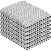 Blue Needles Waffle Weave Kitchen Towels, 15x25 Inches 100% Cotton Set of 6 Dish Towels for Kitchen, Ultra Soft & Absorbent with Hanging Loop, Spring Summer Dish Rags for Quick Drying - Ash Grey