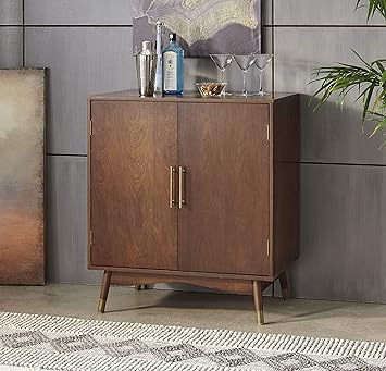 Target Marketing System Killian Mid Century Modern 6 Bottle Wine Rack Kitchen Bar Cabinet With Adjustable Shelf 32 Walnut