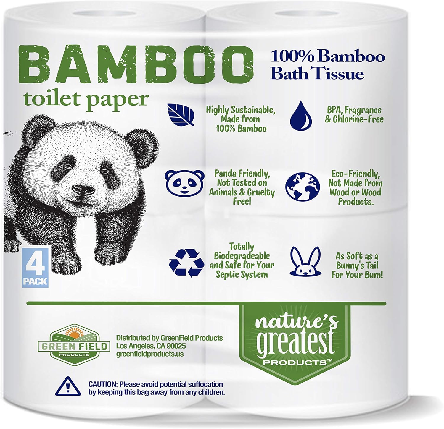Nature's Greatest, 100% Bamboo & Sugarcane Toilet Paper, 2 Ply, 300 Sheets, 4 Rolls, Packaging May Vary: Health & Personal Care