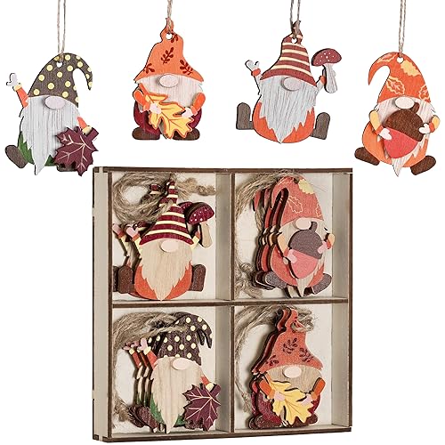 Valery Madelyn 12pcs 6cm Autumn Decorations, Wooden Hanging Tree Ornaments with Gnomes, Pendants for Harvest Fall or Halloween Home Decor