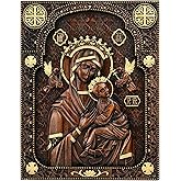 bgcarpenter Virgin Mary Wall Decor Handmade Wooden Our Lady of Perpetual Help Sculpture Wall Plaque Catholic Christian Religious Art for Home Decor 10 Inch