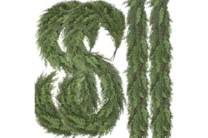 OLEITODH 2 Pcs 9FT Christmas Cedar Garland Real Touch Christmas Garland Thick and Lush Christmas Garland Realistic Artificial Greenery Garland for Fireplace Holiday Indoor Outdoor