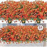 Ouddy Decor 24 Bundles Artificial Flowers for Outdoors UV Resistant Fake Plastic Plants Faux Greenery Stems for Spring Summer Indoor Garden Patio Window Box Kitchen Home Decor, Orange