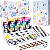 Caliart 128 Colors Watercolor Paint Set Portable, for Adults Artists Professional, Art Supplies Watercolor Painting Kit Sketch Coloring Drawing Gifts