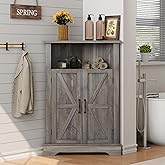 Smuxee Bathroom Corner Storage Cabinet, Farmhouse Floor Corner Cabinet with Barn Door and Adjustable Shelf, Wash Grey Narrow 