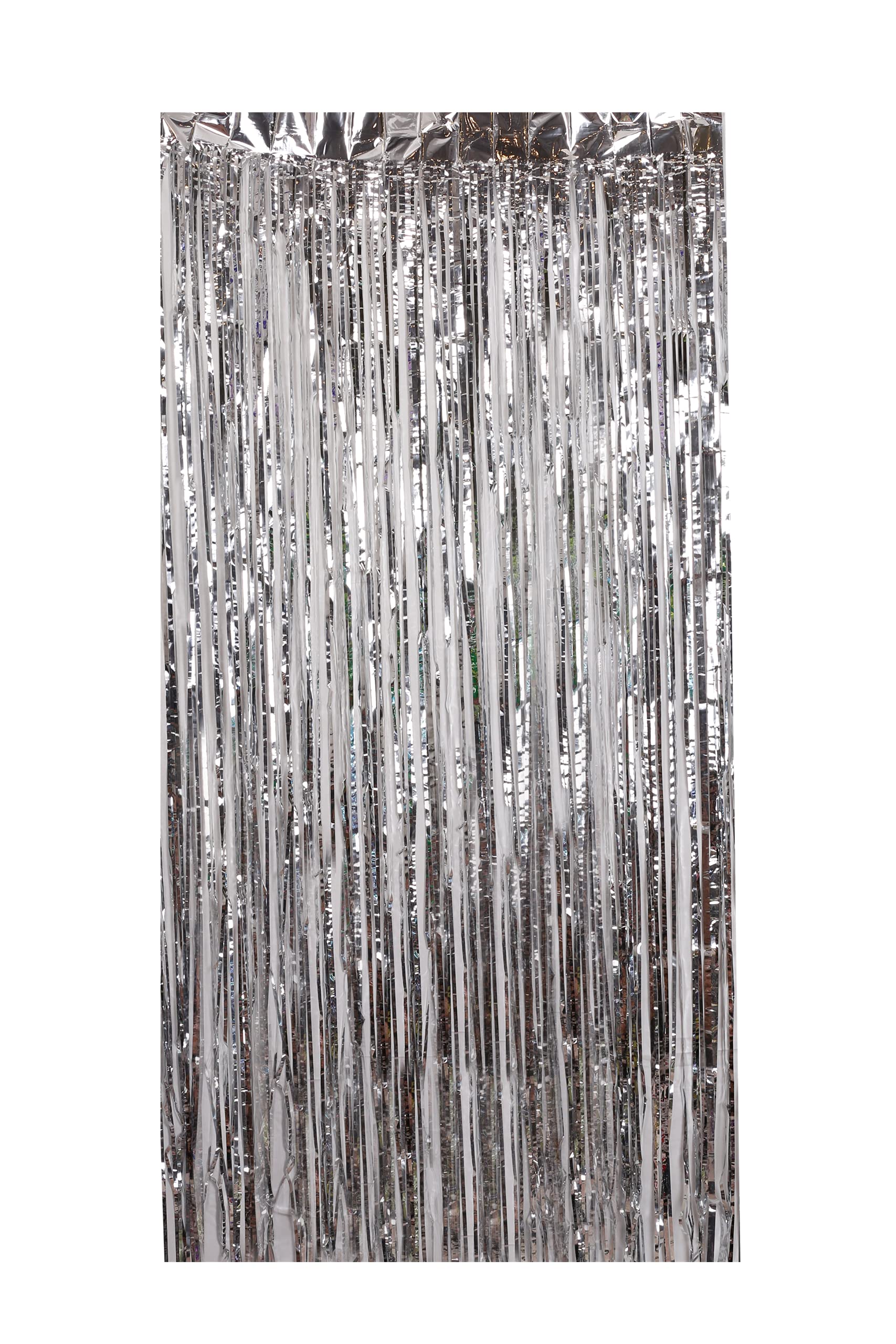 3pcs Metallic Tinsel Foil Fringe Curtain, Shiny Hanging Streamers, Long Strands Decoration, Colourful Sparkle, Photo Booth Backdrop (Silver, 1m Width x 2m Height)