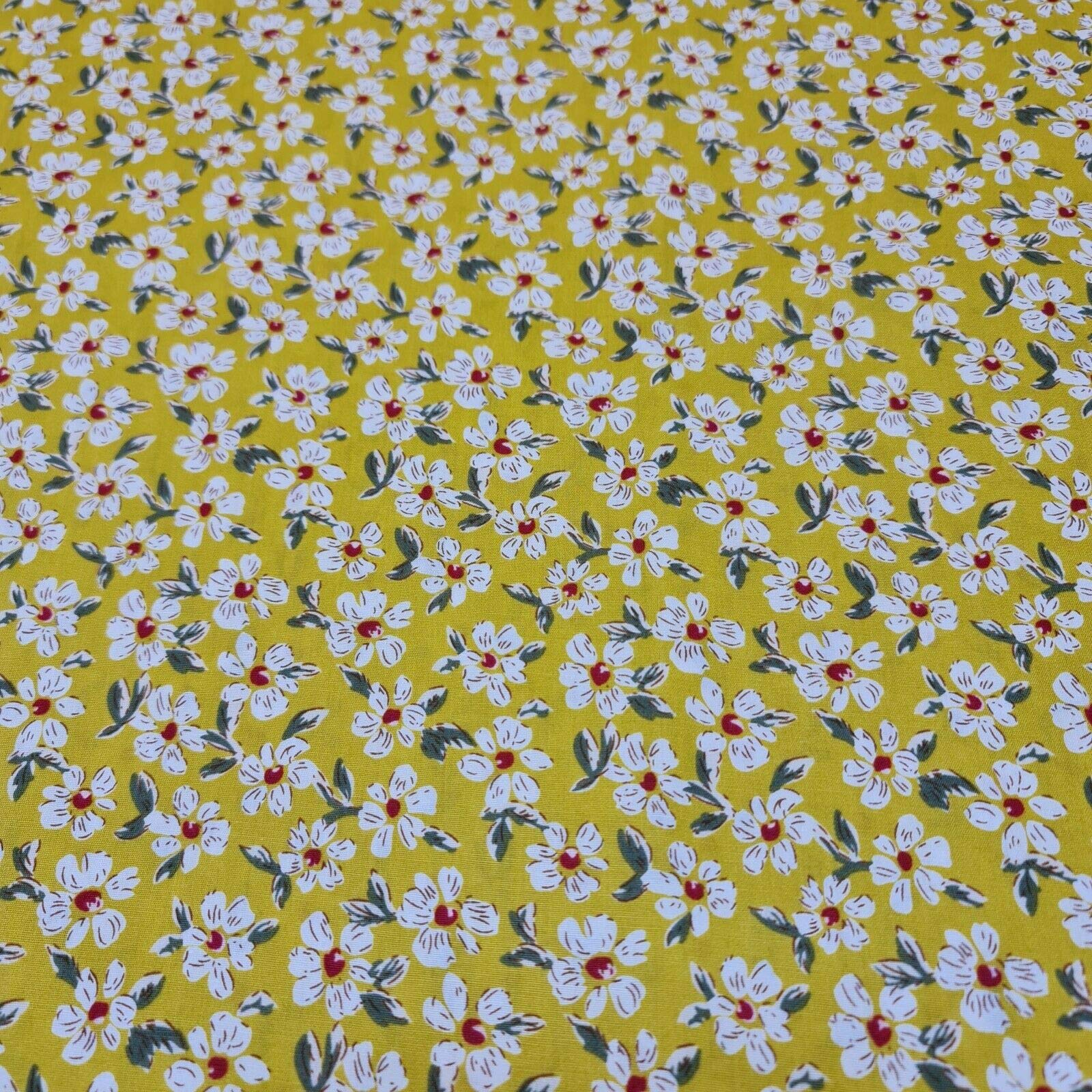 100% Cotton Poplin Daisy Flower Print Fabric Dress Craft Soft Fabric 58" (Mustard, 1 Meter) — image 1