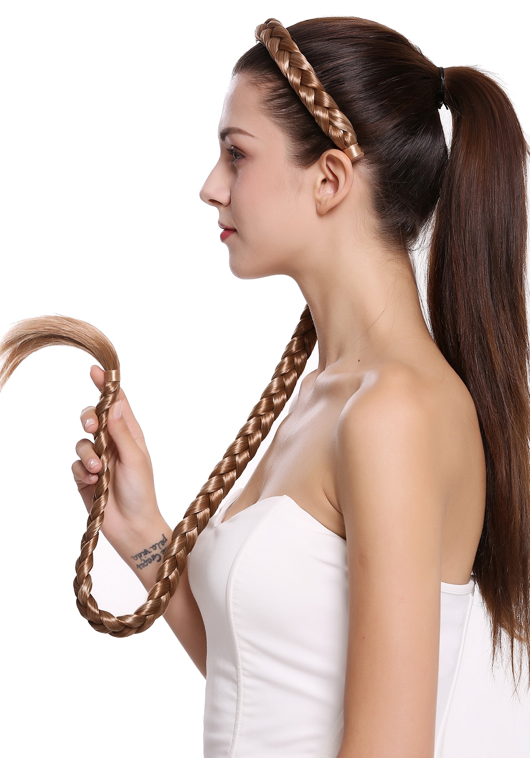 WIG ME UP - N1038-27H613 hairpiece plat plaited to Alice band very long livery blonde mottled 37,5 inches