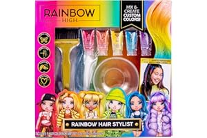 Rainbow High Rainbow Hair Stylist by Horizon Group USA, Includes 5 Vibrant Hair Coloring Gels, 3 Clip-in Extensions for Less-Mess, Mixing Bowl & Brush, Temporary Hair Coloring for Kids, Multi