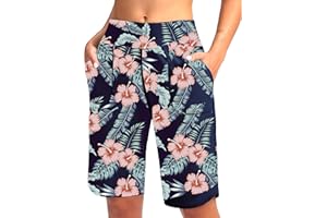 Viodia Women's 9" Long Swim Board Shorts with Pockets High Waisted Beach Swimsuits Knee Length Short for Women with Liner