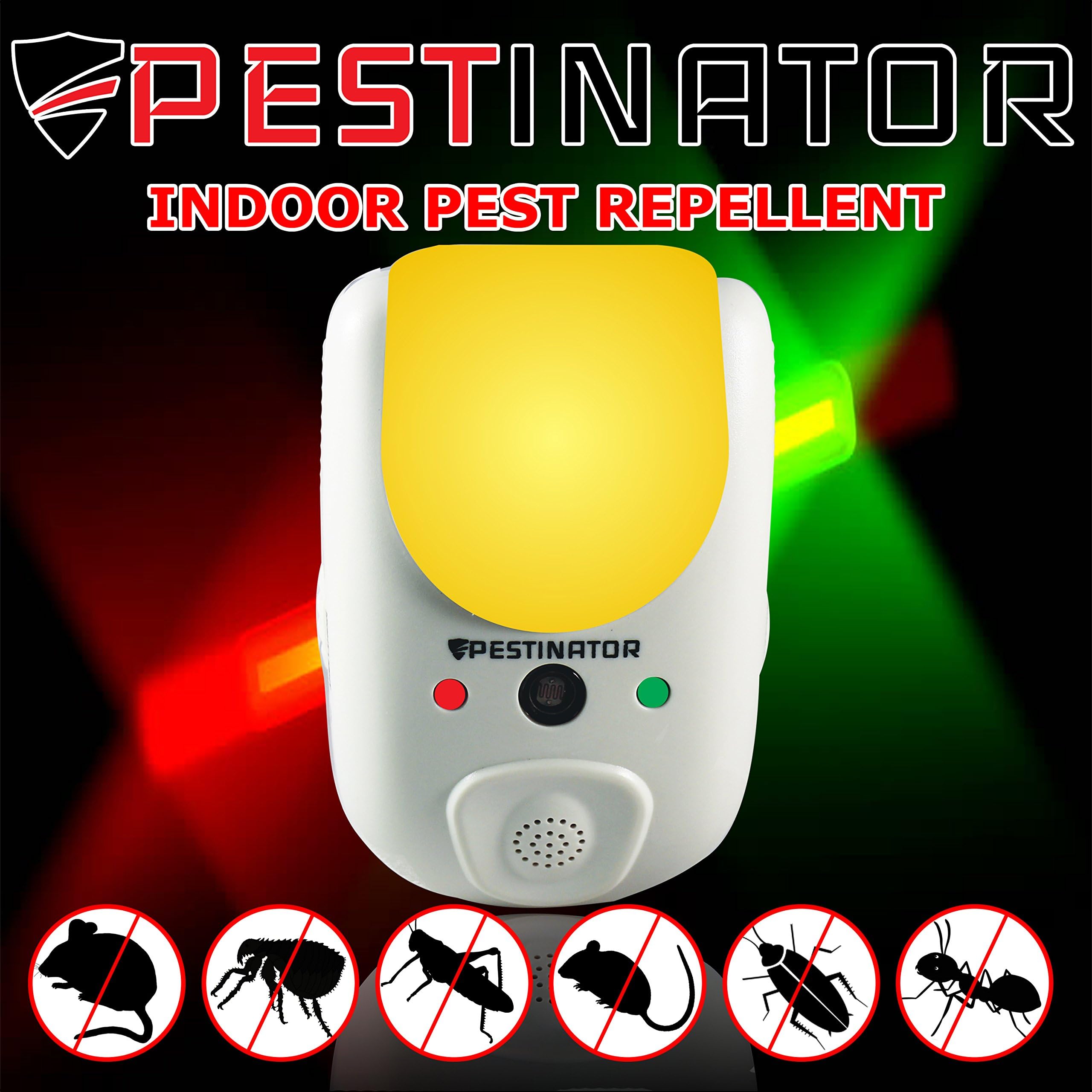 Pestinator Dual Ultrasonic & Electromagnetic Pest Repeller | Home Indoor Insect, Rodent, Bug Repellent | Child Safe, Cruelty Free | Repel Rats, Mice, Roaches, Mosquitos, Ants, Spiders (Pack of 4)