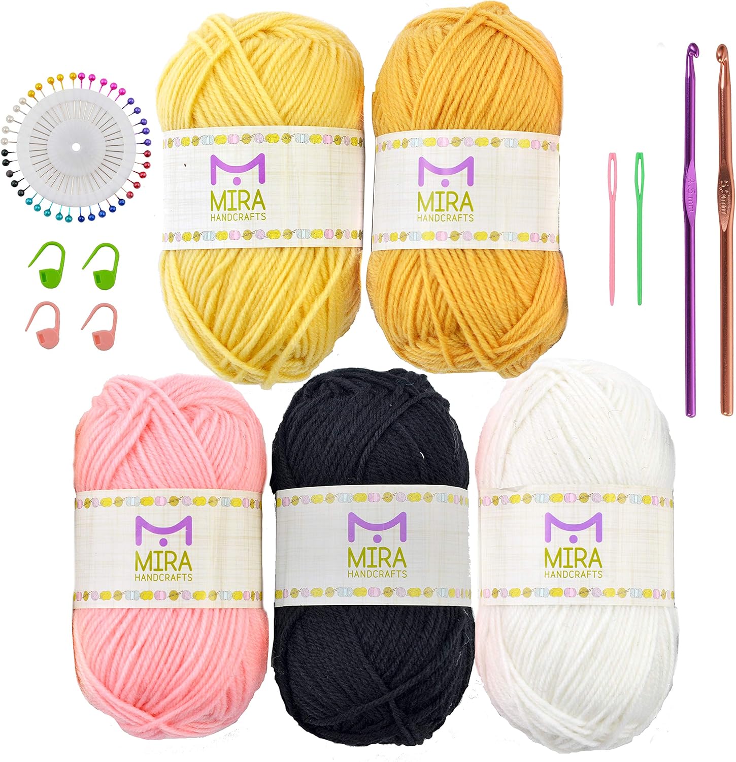 Mira Handcrafts Acrylic 1.76 Ounce(50g) Each Yarn Skeins 5 Basic