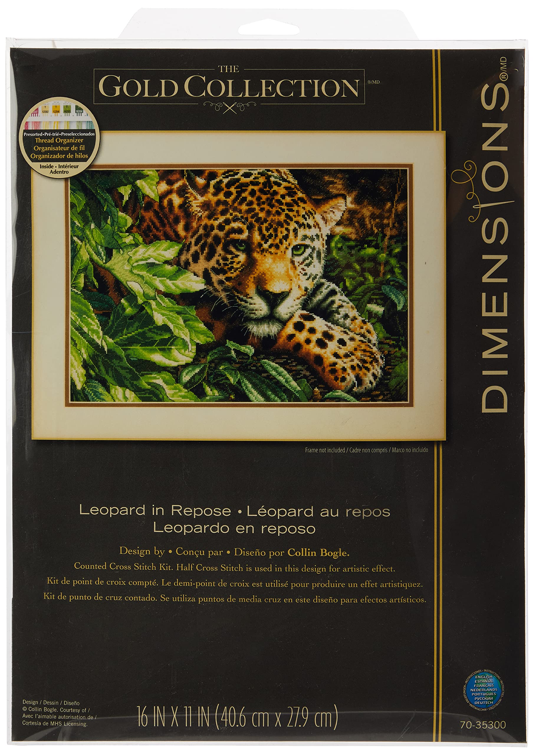 Dimensions "Leopard in Repose Gold Counted Cross Stitch Kit, Multi-Colour, 40 x 27 cm