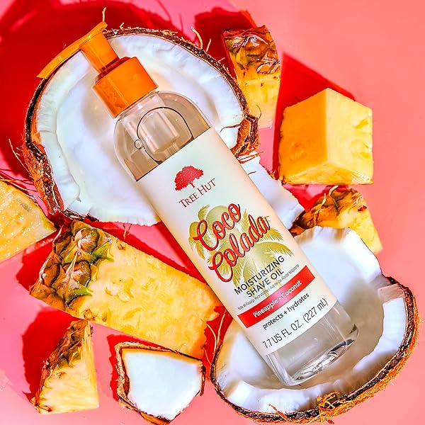 TREE HUT BARE COCO COLADA MOISTURIZING SHAVE OIL, 7.7 FL OZ, GEL-TO-OIL FORMULA, ULTRA HYDRATING BARRIER FOR A CLOSE, SMOOTH SHAVE, FOR ALL SKIN TYPES
