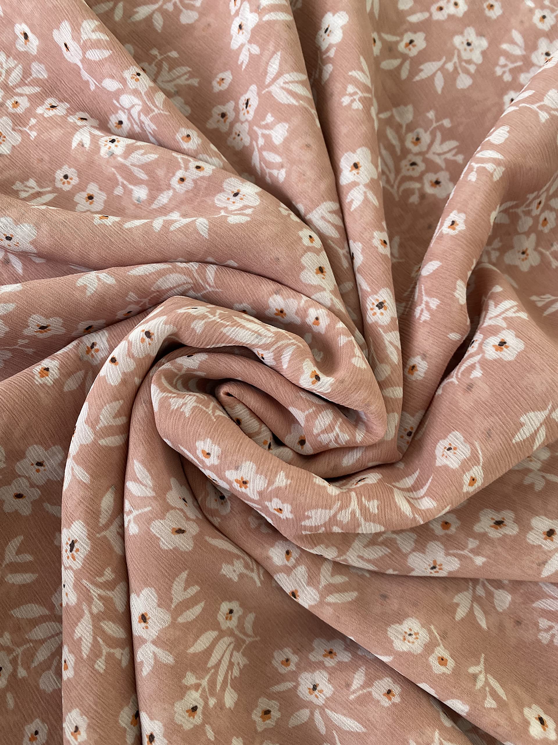 New Chiffon Sheer Fabric Plain Crepe Polyester Woven Dress Wedding Arch Material 60 inch 44''-112cm (Beige Flower, 2 Meter) — image 1