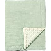 CREVENT 30''X40'' Organic Muslin Cotton Baby Blanket for Newborns, Soft Mink Backing, Essential for Baby Shower Birthday Gift - Green 75X100cm