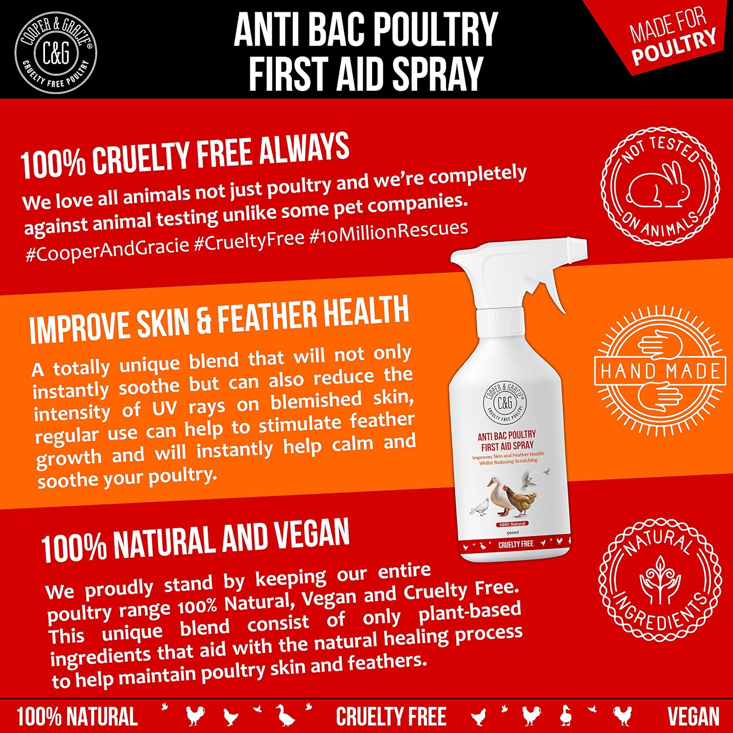 Poultry First Aid Spray 500ml By Cooper And Gracie, White, 500 ml (Pack of 1) - Image 4