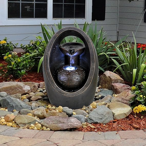GEEZY Garden Water Feature LED Fountain Indoor/Outdoor Cascading