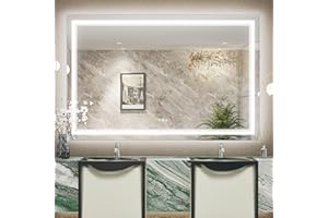 TokeShimi 36x55 Inch Bathroom LED Mirror Front Lighted Backlit Vanity Mirror with Double Light Strip 3 Colors CRI 90+ Anti-Fo