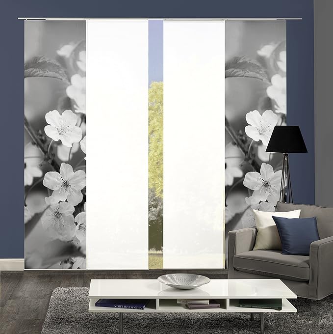 wohnfuehlidee 4er-Set Flächenvorhang, Deko Blickdicht, Marion, Höhe 245 cm, 2X Dessin grau / 2X Uni weiß Blickdicht