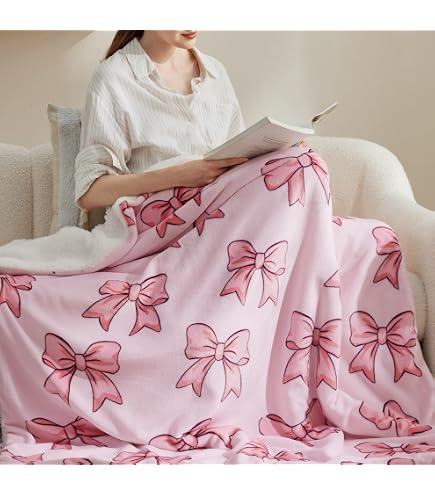 JKMBN Coquette Pink Bow Throw Blanket | Personalized Initial E Fluffy Flannel Blanket | 50x60 Inch Custom Monogram Gift For Women, Girls