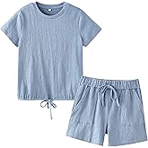 LIBREDGE Girls 2 Piece Outfits Girl Summer Clothes Kids Sport T Shirts and Shorts girls' Clothing Sets 5-14 Years