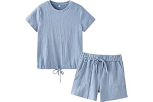 LIBREDGE Girls 2 Piece Outfits Girl Summer Clothes Kids Sport T Shirts and Shorts girls' Clothing Sets 5-14 Years