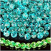 108PCS Glow in The Dark Beads 8mm Luminous Glass Beads Crystal Round Glow Firefly Glass Bead for Jewelry Making DIY Crafts Bracelets Earring Spacer Bead (Lake Blue)